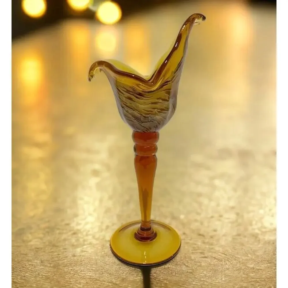 Murano White & Golden Brown Glass Pillar Candle Holder Made in Italy 13.5